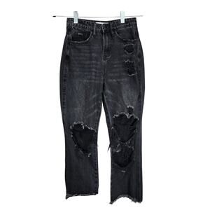 Flying Monkey Jean Women 23 Black Ultra High Rise Raw Distress Streetwear Grunge